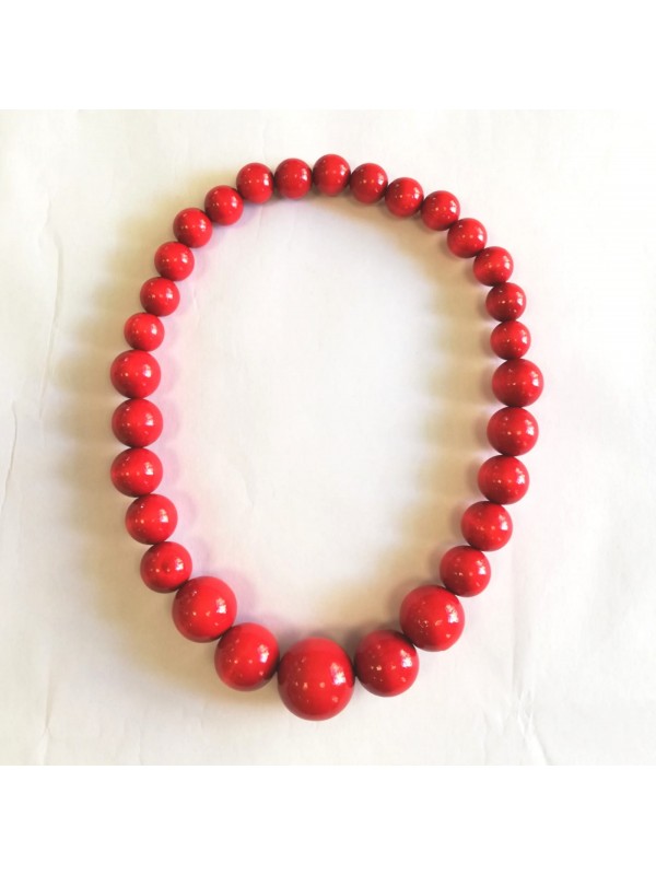 Collana di perle di legno rossa