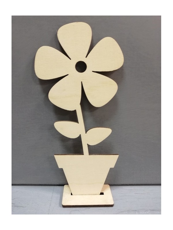 Fiore di legno h15cm con base - 5 petali